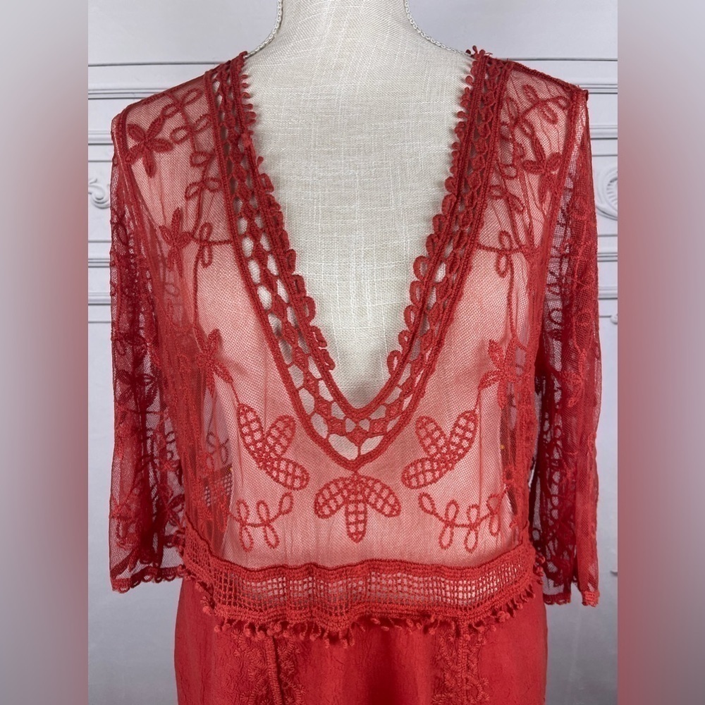 Bohemian Embroidered Floral Lace Sheer Mesh Top Swimsuit Coverup - Picture 7 of 9